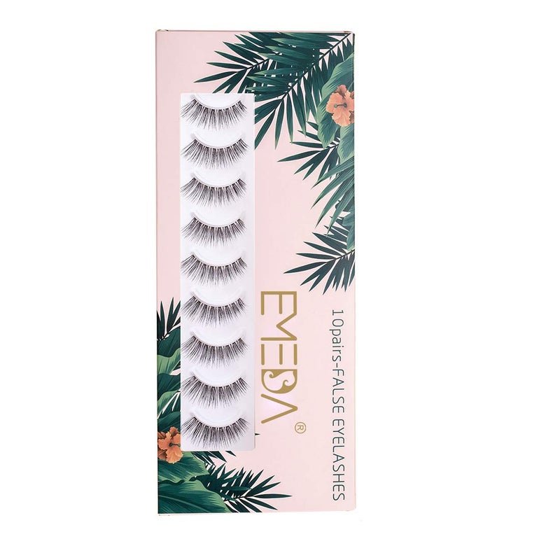 EMEDA False Eyelashes Natural Lashes Wispy 0.01mm Ultra Thin Band 12mm Cat Eye 10 Pairs Invisible Clear Band 3D Demi Wispies Short Fake Eye Lashes Strips Handmade (005) - Image 1